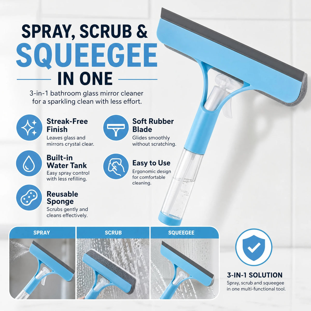 3-in-1 Window & Mirror Cleaning Tool – Streak-Free Glass Cleaner