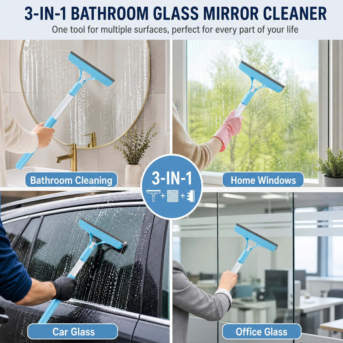 3-in-1 Window & Mirror Cleaning Tool – Streak-Free Glass Cleaner