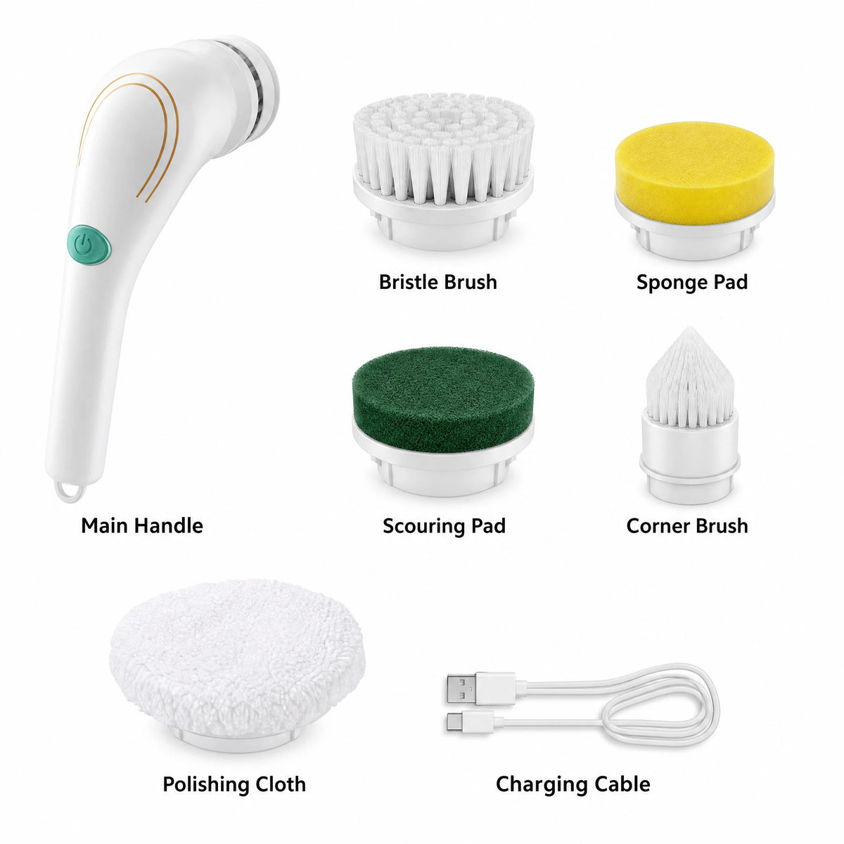 Electric Spin Cleaning Brush with Multiple Brush Heads