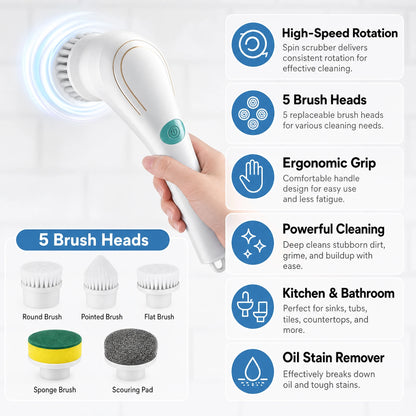 Electric Spin Cleaning Brush with Multiple Brush Heads