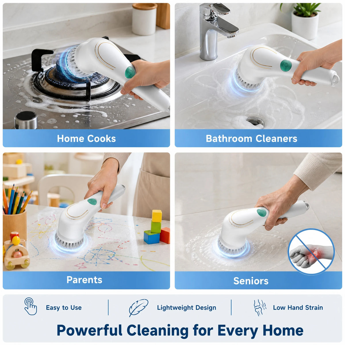 Electric Spin Cleaning Brush with Multiple Brush Heads