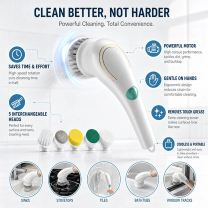 Electric Spin Cleaning Brush with Multiple Brush Heads